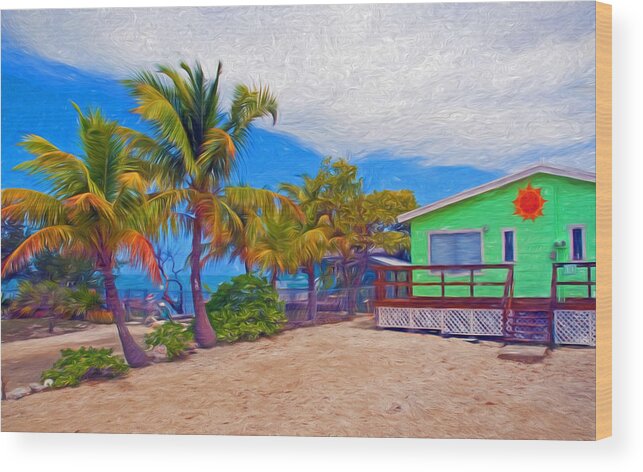 Conchkey Wood Print featuring the photograph Conch Key Green Cottage with Sun Face by Ginger Wakem