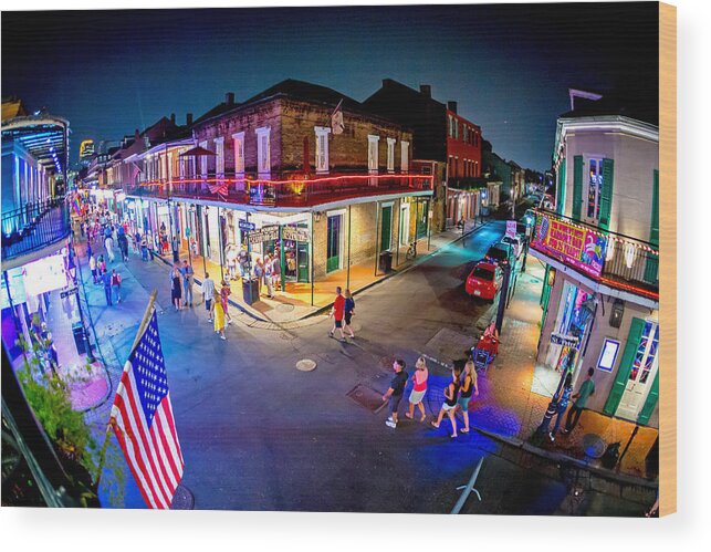 Bourbon Street Wood Print featuring the photograph Corner of Bourbon St and St Peter by The Flying Photographer