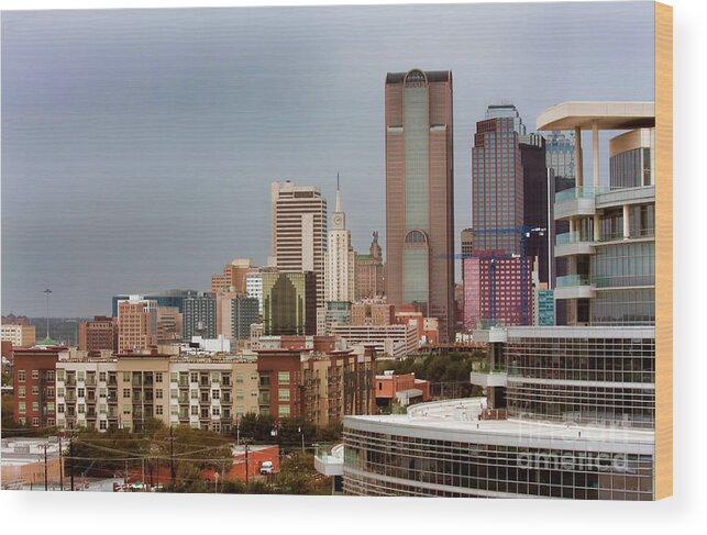 Cityscape Wood Print featuring the photograph Corner of Downtown Dallas by Joan Bertucci