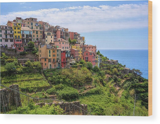 Joan Carroll Wood Print featuring the photograph Corniglia Cinque Terre Italy by Joan Carroll