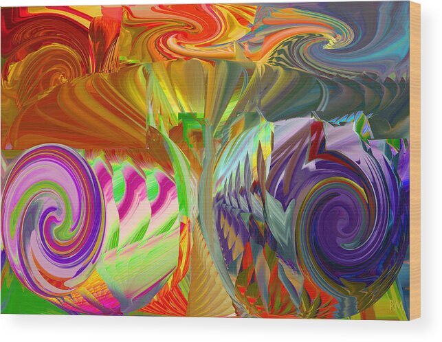 Original Modern Art Abstract Contemporary Vivid Colors Wood Print featuring the digital art Cosmic Crop Dusters by Phillip Mossbarger