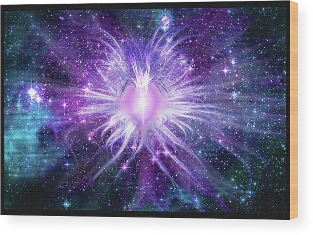 Cosmic Wood Print featuring the mixed media Cosmic Heart of the Universe Mosaic by Shawn Dall