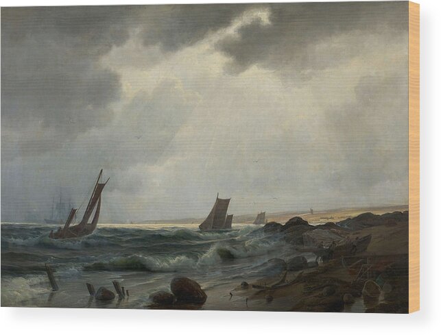 19th Century Art Wood Print featuring the painting Costal Scene North of Aarsdale by Holger Drachmann