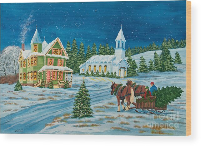 Winter Scene Paintings Wood Print featuring the painting Country Christmas by Charlotte Blanchard