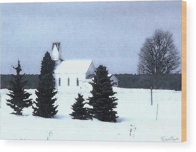 Country Church Wood Print featuring the mixed media Country Church In Winter by Desiree Paquette