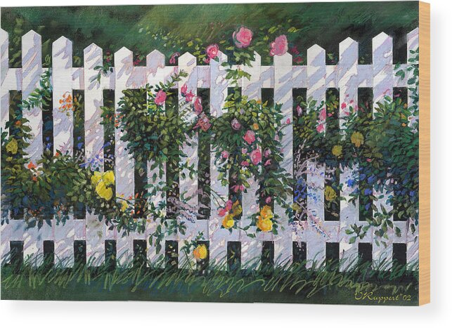 Flowers Wood Print featuring the pastel Country Fence by Lash Larue