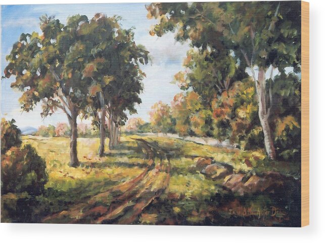 Ingrid Dohm Wood Print featuring the painting Countryside by Ingrid Dohm