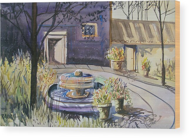 Watercolor Wood Print featuring the painting Courtyard in the Morning by Ryan Radke