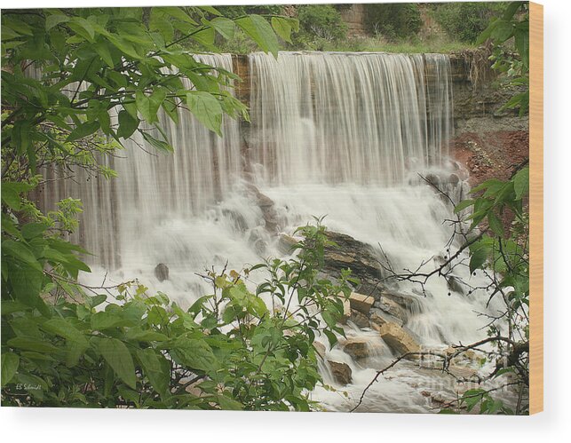 Cowley State Fishing Lake Wood Print featuring the photograph Cowley Falls by E B Schmidt