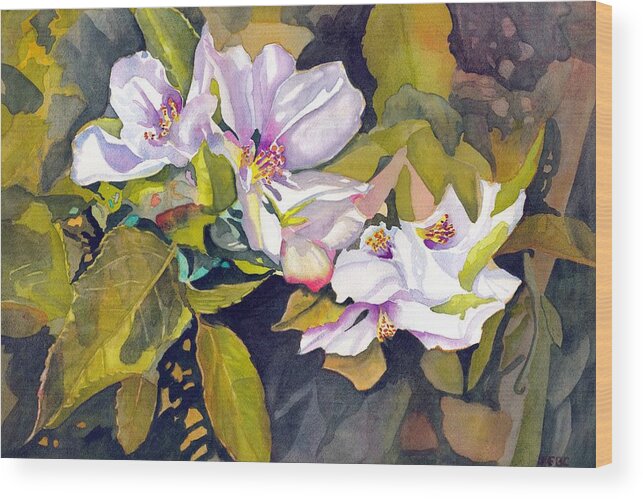 Bonsai Wood Print featuring the painting Crabapple Bonsai in Bloom by Gerald Carpenter