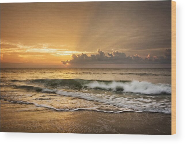 Waves Wood Print featuring the photograph Crashing Waves At Sunrise by Greg and Chrystal Mimbs