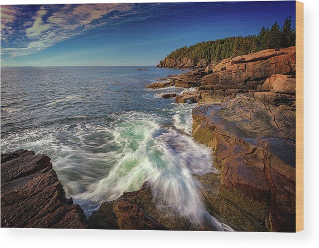 Acadia National Park Wood Print featuring the photograph Crashing Waves in Acadia National Park by Rick Berk