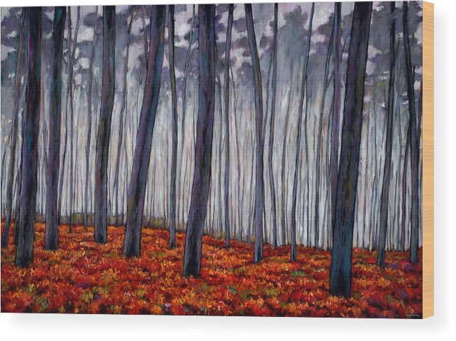 Contemporary Landscape Wood Print featuring the painting Crimson Walk by Johnathan Harris