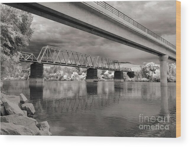 Bridges Wood Print featuring the photograph Wenatchee River Railroad and Recreational Bridges by Mellissa Ray