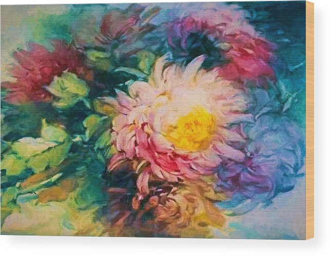 Flowers Wood Print featuring the digital art Chrysanthemums by Charmaine Zoe