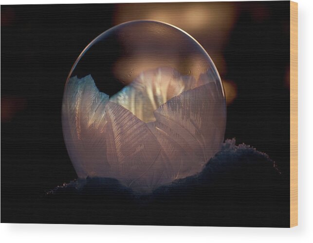 Crystallizing Bubble Wood Print featuring the photograph Crystallizing Bubble by Loni Collins