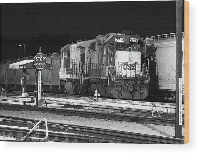 Stop Wood Print featuring the photograph CSX Train at Night by Joseph C Hinson