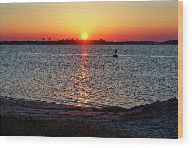 Sunset Over Cumberland Sound Wood Print featuring the photograph Cumberland Sound Sunset by Sally Weigand