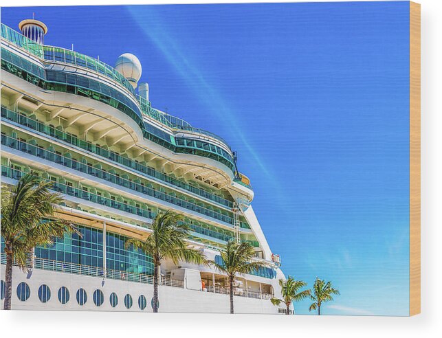 Beautiful Wood Print featuring the photograph Curved Glass Over Balconies on Luxury Cruise Ship by Darryl Brooks