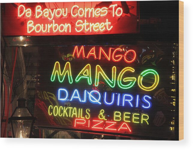 Neon Sign Wood Print featuring the photograph Da Bayou Comes to Bourbon Street by Chris Griffith