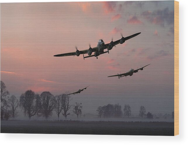 617 Squadron Wood Print featuring the photograph Dambusters departing by Gary Eason
