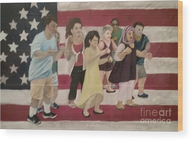 Flag Wood Print featuring the painting Dancing Americans by Saundra Johnson