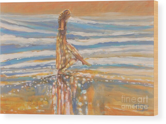 Dancing Wood Print featuring the painting Dancing In The Surf by Kip Decker