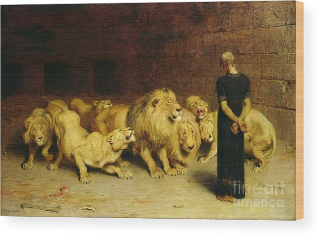 Daniel In The Lions Den Wood Print featuring the painting Daniel in the Lions Den by Briton Riviere