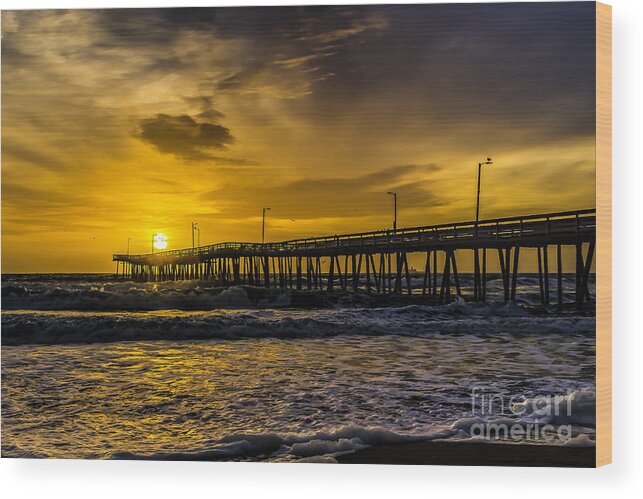Virginia Wood Print featuring the photograph Dawn at the Virginia Pier by Nick Zelinsky Jr