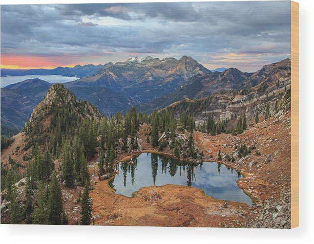 Silver Glance Lake Wood Print featuring the photograph Dawn glow at Silver Glance Lake. by Wasatch Light