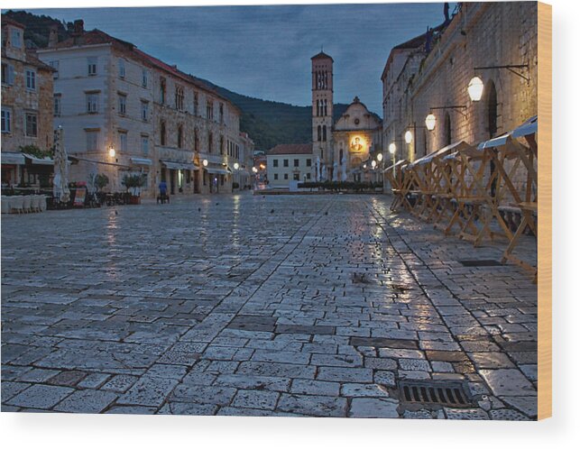 Hvar Wood Print featuring the photograph Dawn in Hvar Town - Croatia by Stuart Litoff