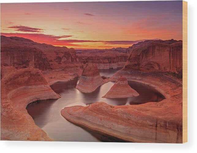 Reflection Canyon Wood Print featuring the photograph Dawn sky above Reflection Canyon. by Wasatch Light