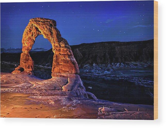 Delicate Arch Wood Print featuring the photograph Delicate Arch Light Painted by Mike Stephens