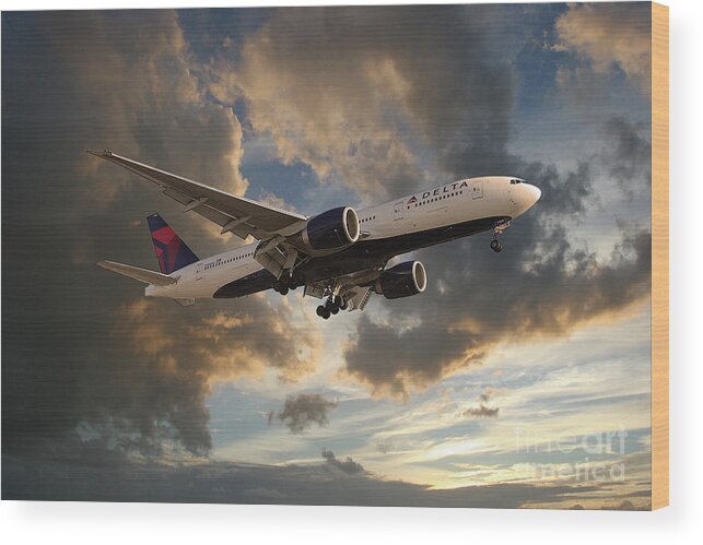 Delta Airlines Wood Print featuring the digital art Delta Air Lines Boeing 777-200LR by Airpower Art