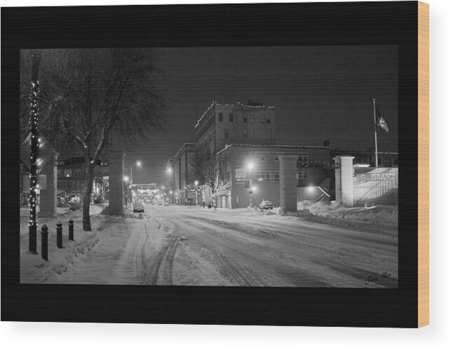 Downtown Grand Forks North Dakota Winter Wood Print featuring the photograph Demers in Winter by Jana Rosenkranz