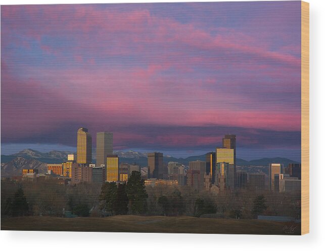 Sunrise Wood Print featuring the photograph Denver Sunrise by Aaron Spong