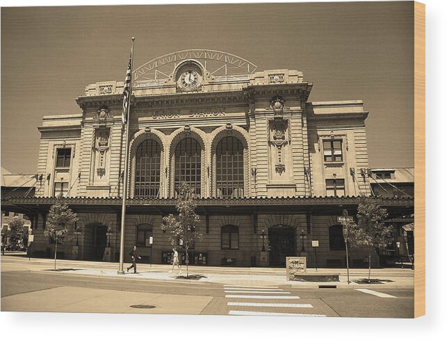 America Wood Print featuring the photograph Denver - Union Station Sepia 5 by Frank Romeo