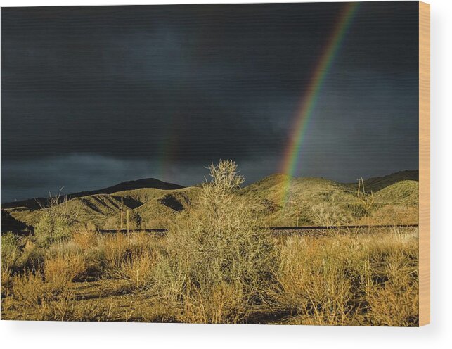 Double Wood Print featuring the photograph Desert double rainbow by Gaelyn Olmsted