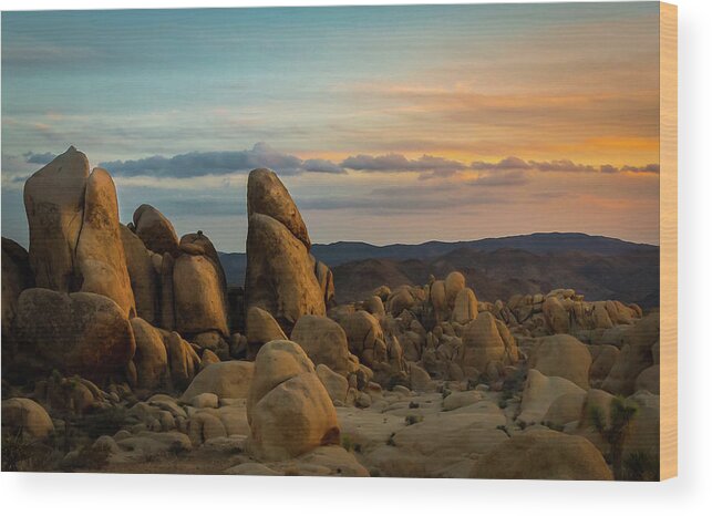 Sky Wood Print featuring the photograph Desert Rocks by Ed Clark