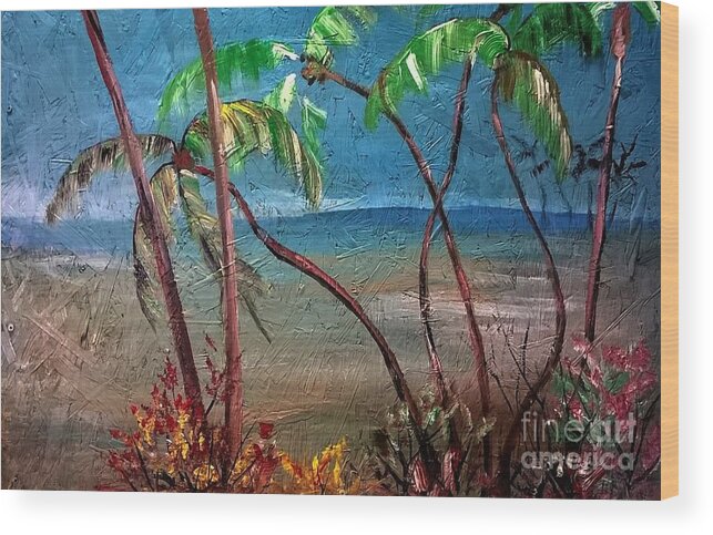 Destin Beach Gulf Ocean Palms Wood Print featuring the painting Destin Dream Revisited by James and Donna Daugherty