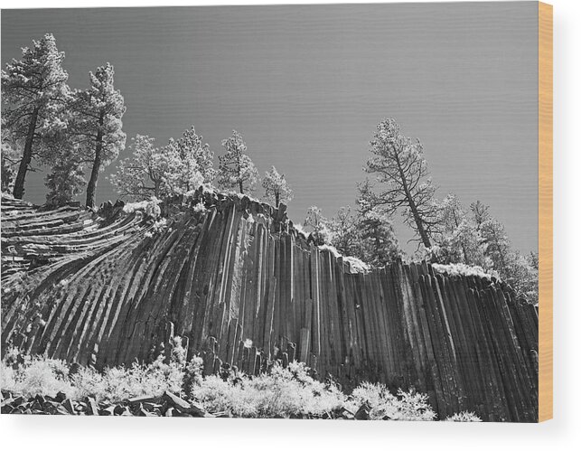Infrared Art Wood Print featuring the photograph Devil's Postpile - Frozen columns of lava by Alexandra Till