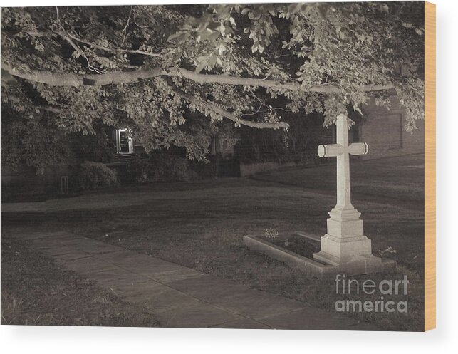 Night In Black And White Wood Print featuring the photograph Door behind. by Elena Perelman