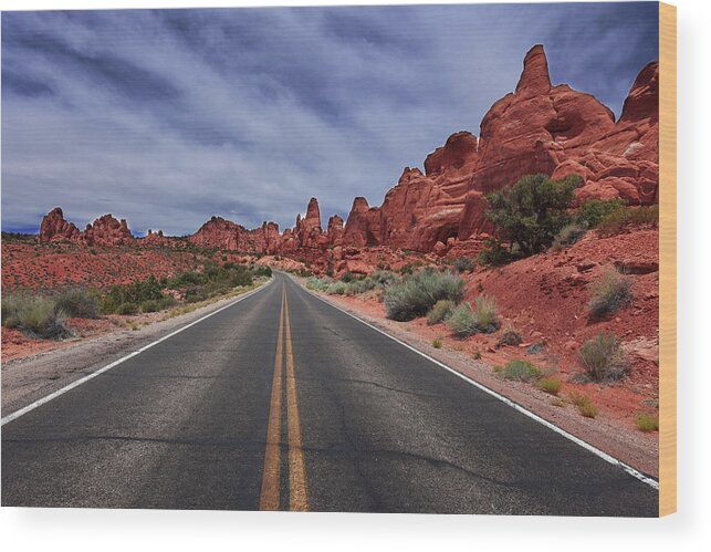 Arches Wood Print featuring the photograph Down the Open Road by Renee Hardison
