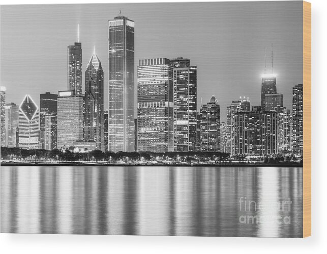 America Wood Print featuring the photograph Downtown Chicago Skyline Black and White Photo by Paul Velgos