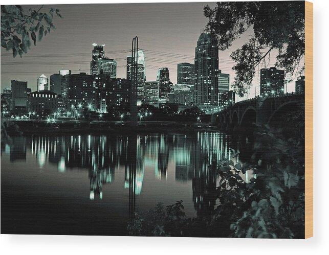 Downtown Wood Print featuring the photograph Downtown Minneapolis at Night II by Angie Schutt