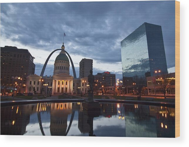 Gateway Arch Wood Print featuring the photograph Downtown St. Louis at dawn by Sven Brogren