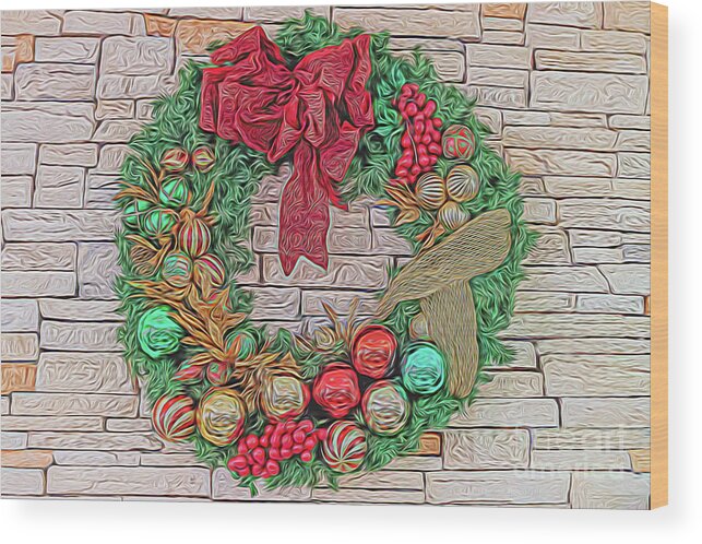 Usa Wood Print featuring the digital art Dreamy Holiday Wreath by Ray Shiu