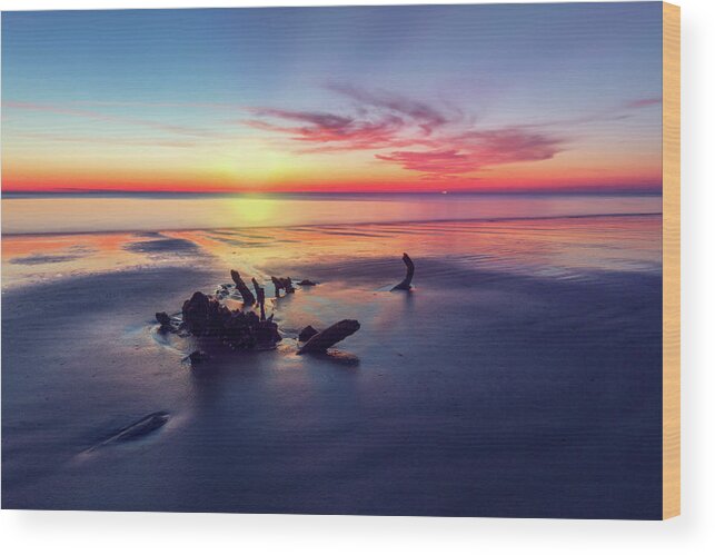 Clouds Wood Print featuring the photograph Driftwood at Dawn by Debra and Dave Vanderlaan
