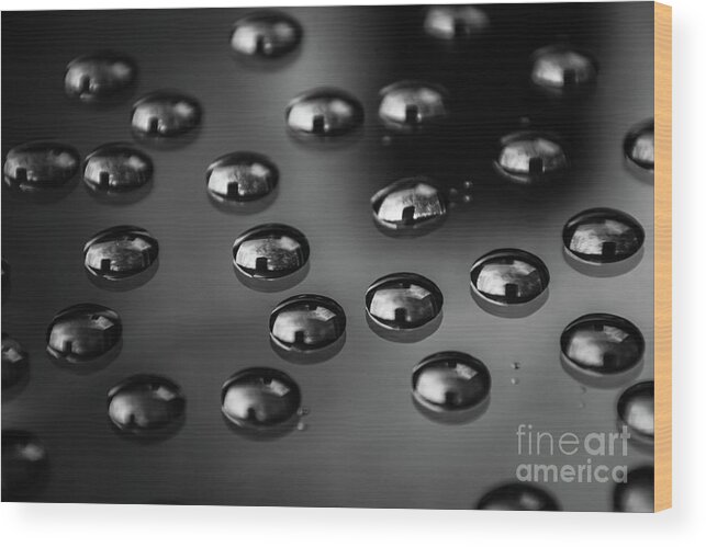 Water Drop Wood Print featuring the photograph Drops of Water - Macro - Black and White by Adrian De Leon Art and Photography