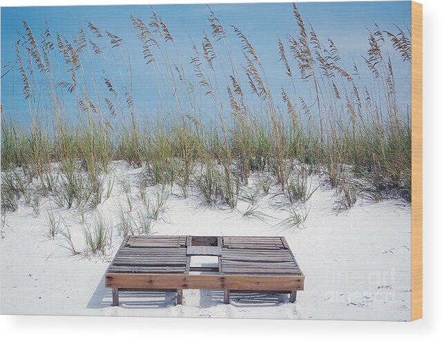 Destin Wood Print featuring the photograph Dual Wooden Tanning Beds on White Sand Dune Destin Florida by Shawn O'Brien
